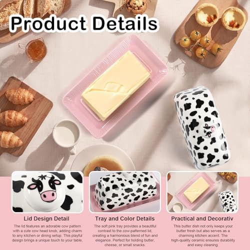 Cow Butter Dish With Lid for Countertop - Cute Funny Ceramic Cover