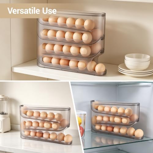 Egg Holder for Fridge, 4-Tier Auto Rolling FIFO Egg Dispenser for Eggs