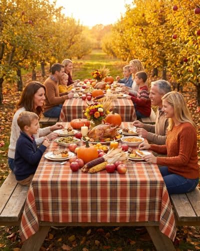Fall & Thanksgiving Tablecloth Rectangular, Tartan Plaid, 60"x84"