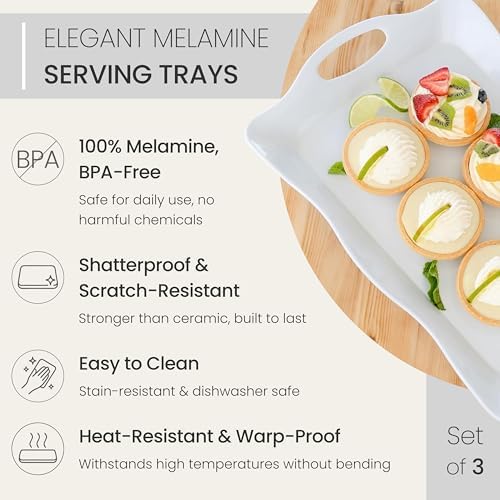 Large Melamine Tray, 17" x 11.5" - White Serving Tray with Handles