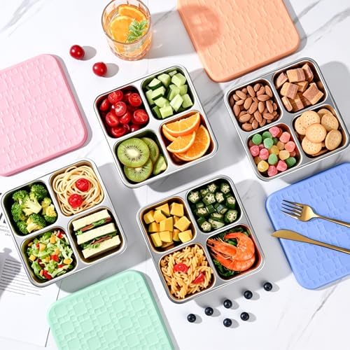 4 Pack Stainless Steel Snack Containers with Silicone Lids, Leakproof