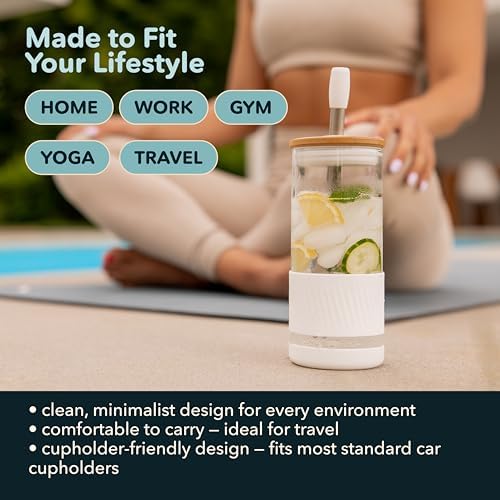 Pandaloo® Glass Cups With Lids and Straws -20 Fl Oz- Perfect Size Iced