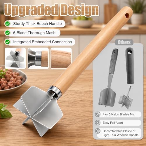 304 Stainless Steel Meat Chopper, 6-Blade Heavy Duty Ground Beef Meat
