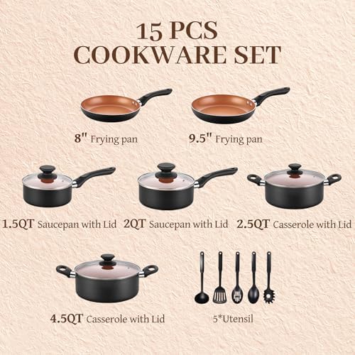 BECIGAR Ceramic Pots and Pans Set, 15PCS Nonstick Cookware Set