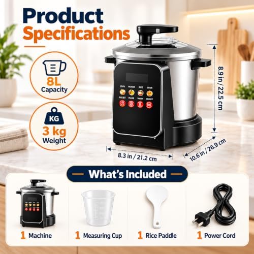 Automatic Swallow Food Maker, 8L, LED Touch Screen