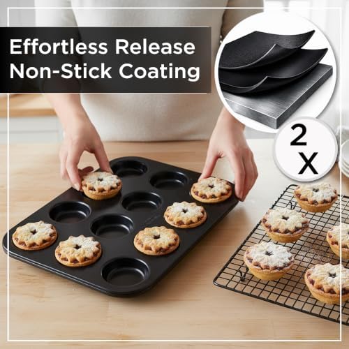 Wrenbury Pro 12 Cup Mince Pie Tin – Carbon Steel Mincemeat Baking Tray