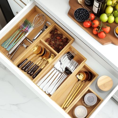MapleGrace Bamboo Drawer Organizer Set, Individual Wood Storage