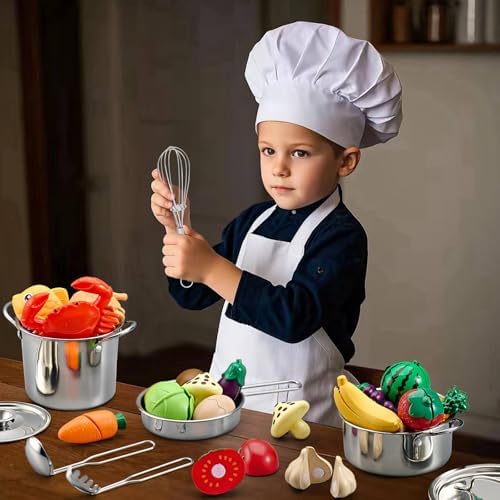 13Pcs Kids Pretend Play Kitchen Accessories Pots and Pans Playset