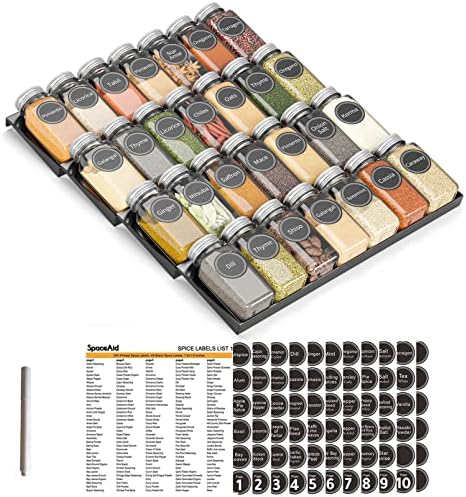 SpaceAid Spice Drawer Organizer with 28 Spice Jars