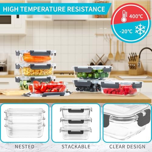 Skroam 10 Pack Glass Meal Prep Containers, 22 OZ