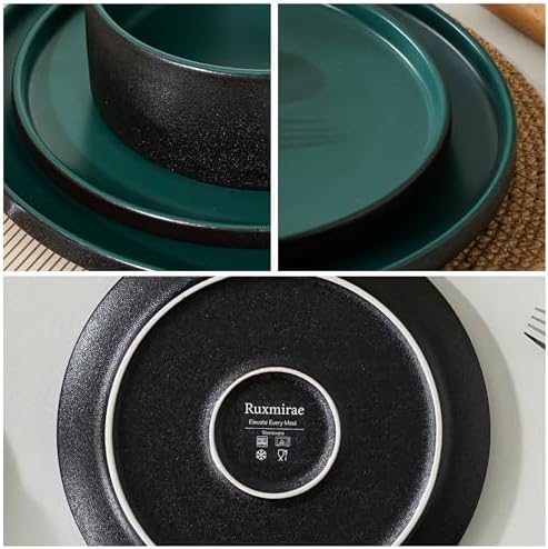 Dinnerware Sets, 24-Piece Plates and Bowls Set for 8, Matte Green