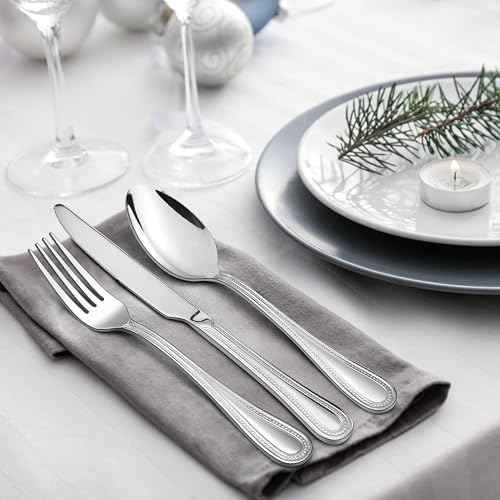 40-Piece Silverware Set, HaWare Stainless Steel Flatware Service for 8, Pearled Edge Tableware Cutlery Include Knife/Fork/Spoon, Beading Eating Utensil for Home, Mirror Polished, Dishwasher Safe