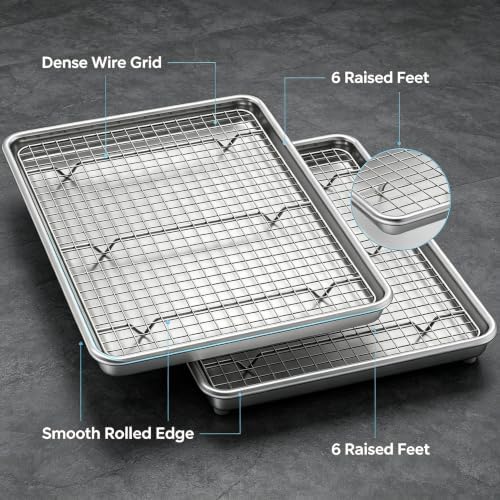 Baking Sheet with Rack Set (2 Pans 2 Racks), Half Sheet Size