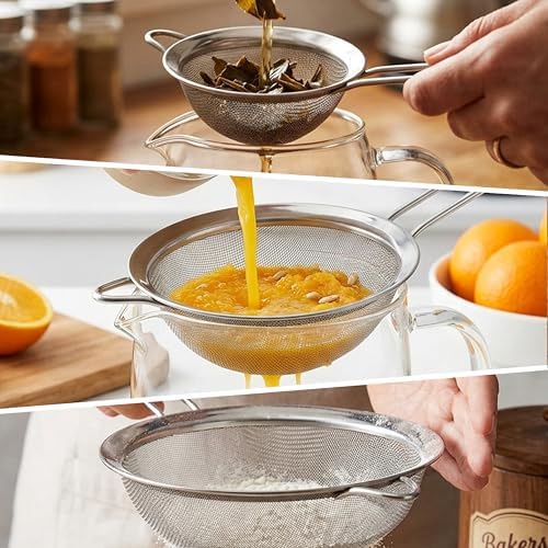 3 PCS Fine Mesh Strainer, Metal Wire Sieve with Handlle for Kitchen