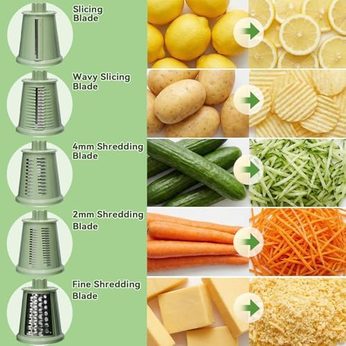 Rotary Cheese Grater Shredder with Handle, 5 Blades