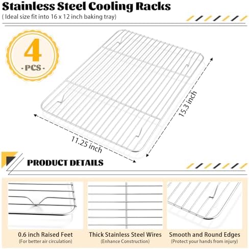 P&P CHEF 4 Pcs Baking Wire Rack for Cooling, 15.3 Inch