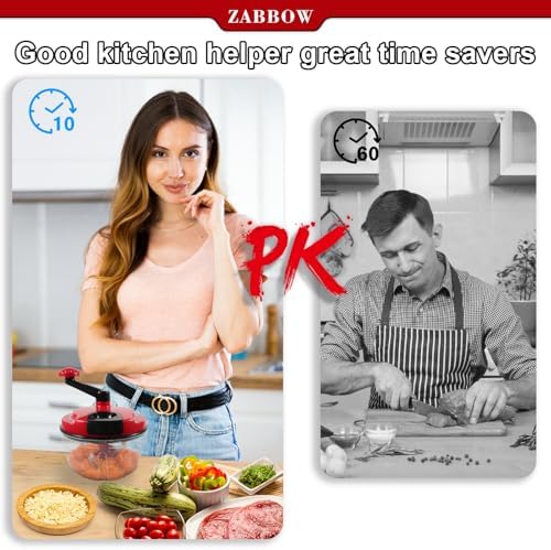 Multi-Functional Manual Food Processor,8 Cup Hand-powered Crank Chopper,Mincer Blender with Clear Container,for Vegetables Meat Fruits Nuts Herbs Onions (White)