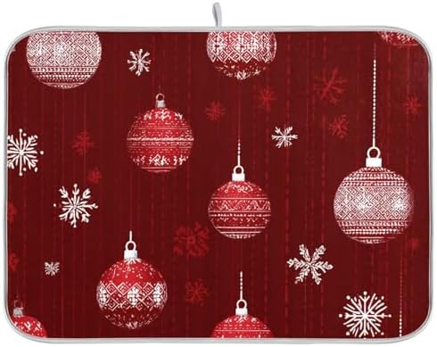 OTVEE Red Winter Ornament Art Dish Drying Mat for Kitchen Counter