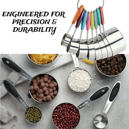 Stainless Steel Measuring Cups and Spoons Set for Home Bakers & Cooks