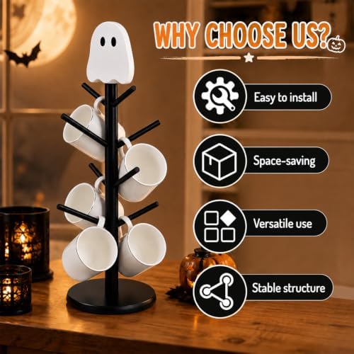 AnyDesign Halloween Ghost Mug Holder Tree with 8 Hooks