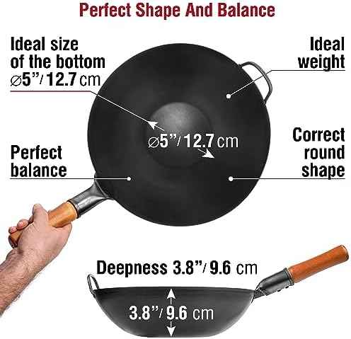 YOSUKATA 13.5" Pre-Seasoned Flat Bottom Black Carbon Steel Wok for Stir Fry