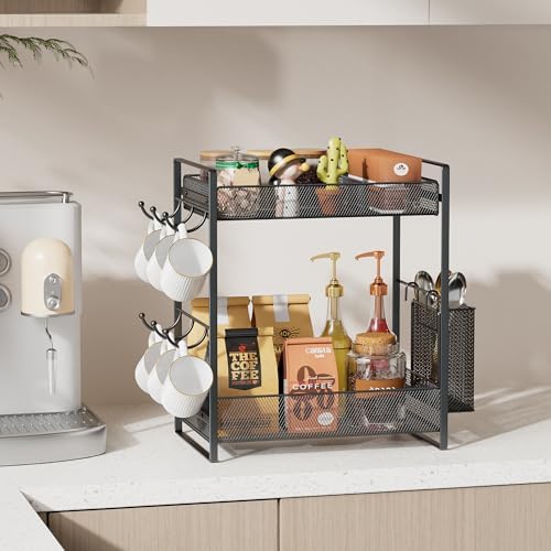 Metal 2 Tier Coffee Bar Station Countertop Organizer with Mug Holder