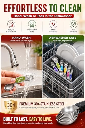 Magnetic Measuring Spoons Set|Strong N52 Magnets|Heavy Duty Stainless