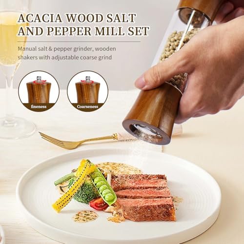 XWXO Acacia Wood Salt and Pepper Grinder Set, 8 Inches