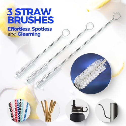 Holikme 4 Pack Bottle Brush 14" Stainless Steel Straw Cleaner