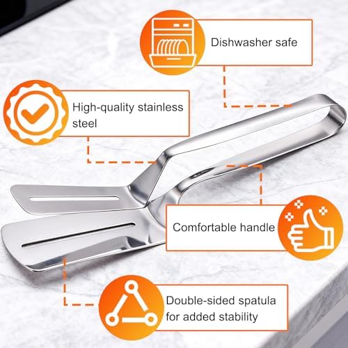 2Pcs Double-Sided Stainless Steel Grill Clamp Spatula, All-Purpose