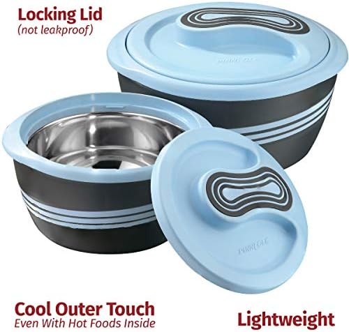 Pinnacle Insulated Casserole Dish with Lid 3 pc. Set 2.6/2/1 qt. Hot Pot Food Warmer/Cooler –Thermal Soup/Salad Serving Bowl- Stainless Steel Hot Food Container–Best Gift Set for Moms –Holidays Blue