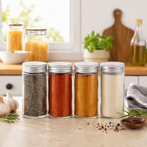 Tebery 12 Pack Round Spice Bottles 3oz Glass Spice Jars with Silver