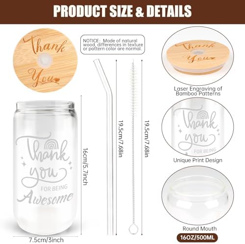 8 Set Employee Appreciation Gifts Glass Cups, 16oz Can Coffee Cups