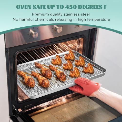 E-far 20x14 Large Baking Sheet with Wire Rack Set, 2 Pans + 2 Bacon