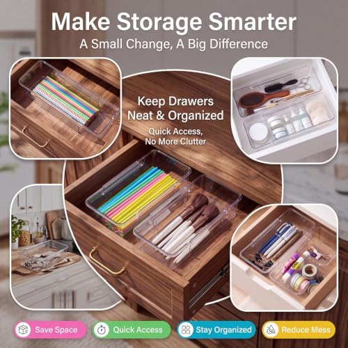 2 Pack Expandable Straw Organizer Drawer for Cabinet, Adjustable Straw