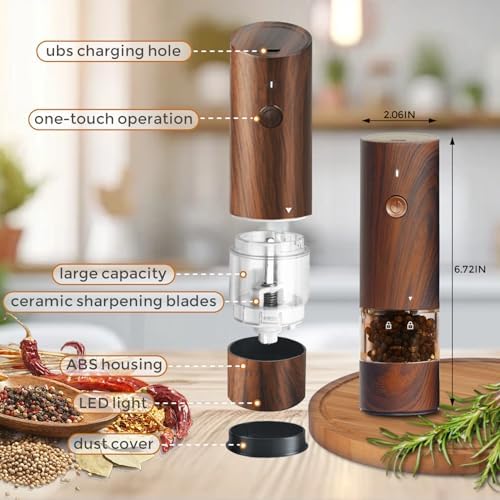 Electric Salt and Pepper Grinder Set, Wood Grain