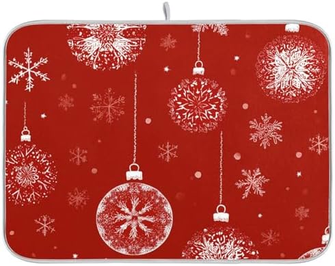 OTVEE Snowflakes and Baubles Dish Drying Mat for Kitchen Counter