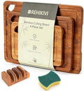 Bamboo Cutting Board 4-Piece Set,Deep-Carbonized Reversible