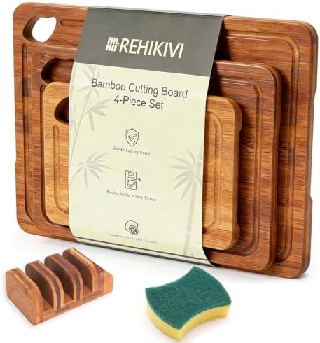 Bamboo Cutting Board 4-Piece Set,Deep-Carbonized Reversible
