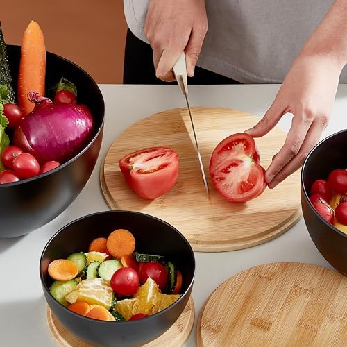JOYMAY Salad Bowl with Lid, Mixing Bowl Salad Bowl Set, Natural Bamboo