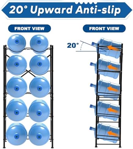 5 Gallon Water Bottle Holder for 10 Bottles, 5 Tiers Row Water Jug