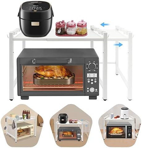 Extendable 2-Tier Microwave Oven Rack, White