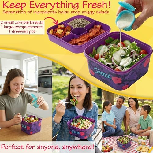 Disney Stitch Salad Container Bento Box for Kids, 70 Oz Portable Lunch