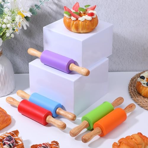 10 Pcs 9 Inch Mini Rolling Pin for Kids, Silicone Wooden Non-Stick