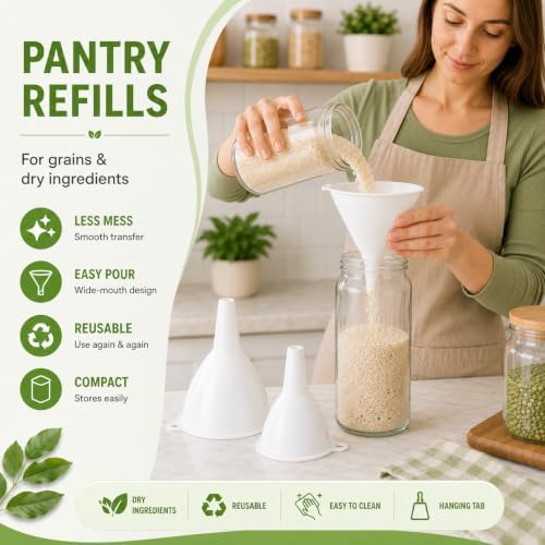 JZ Plastic Funnel Set, 3 Round Kitchen Funnels for Filling Bottles