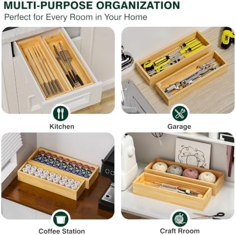 Bamboo Kitchen Drawer Organizer, Set of 2, Nested, 15" x 5" x 2.5"