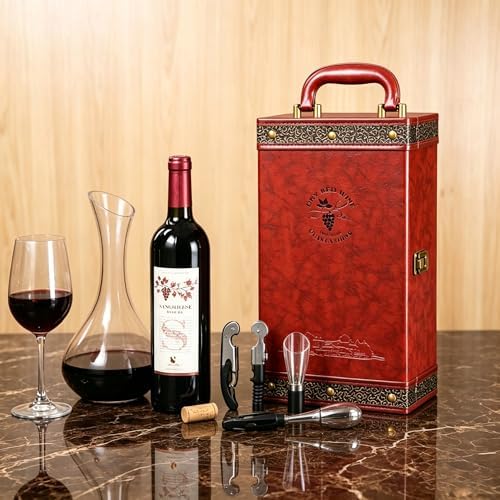 Wine Gift Box with 4PCS Wine Accessories Set,Portable 2 Bottle Wine