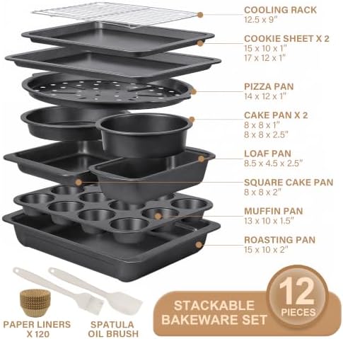 HONGBAKE Bakeware Sets, Baking Pans Set, 12 Pieces Nonstick Oven Pan