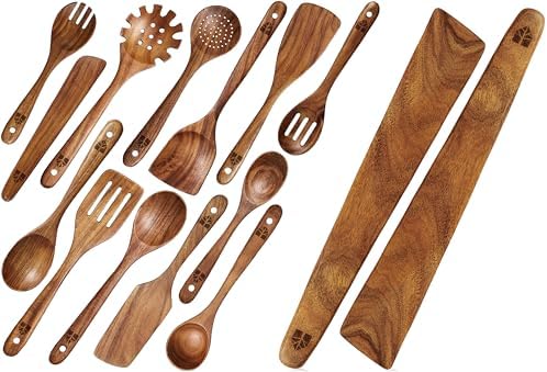 13-Piece Teak Wood Utensil Set with 12-Inch Spatulas