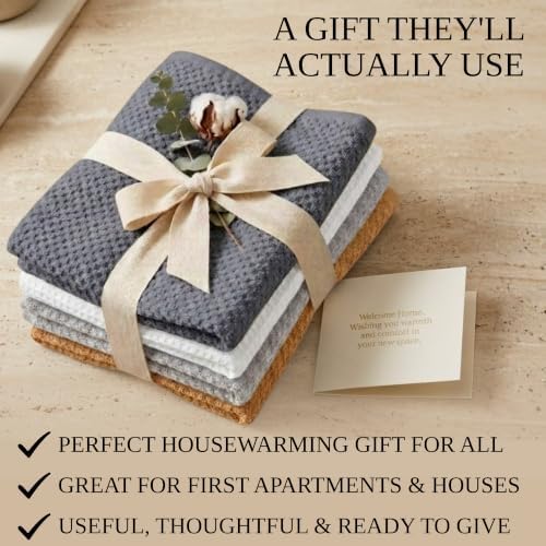 6-Pack Kitchen Towel Set with Wall Hooks, 100% Cotton